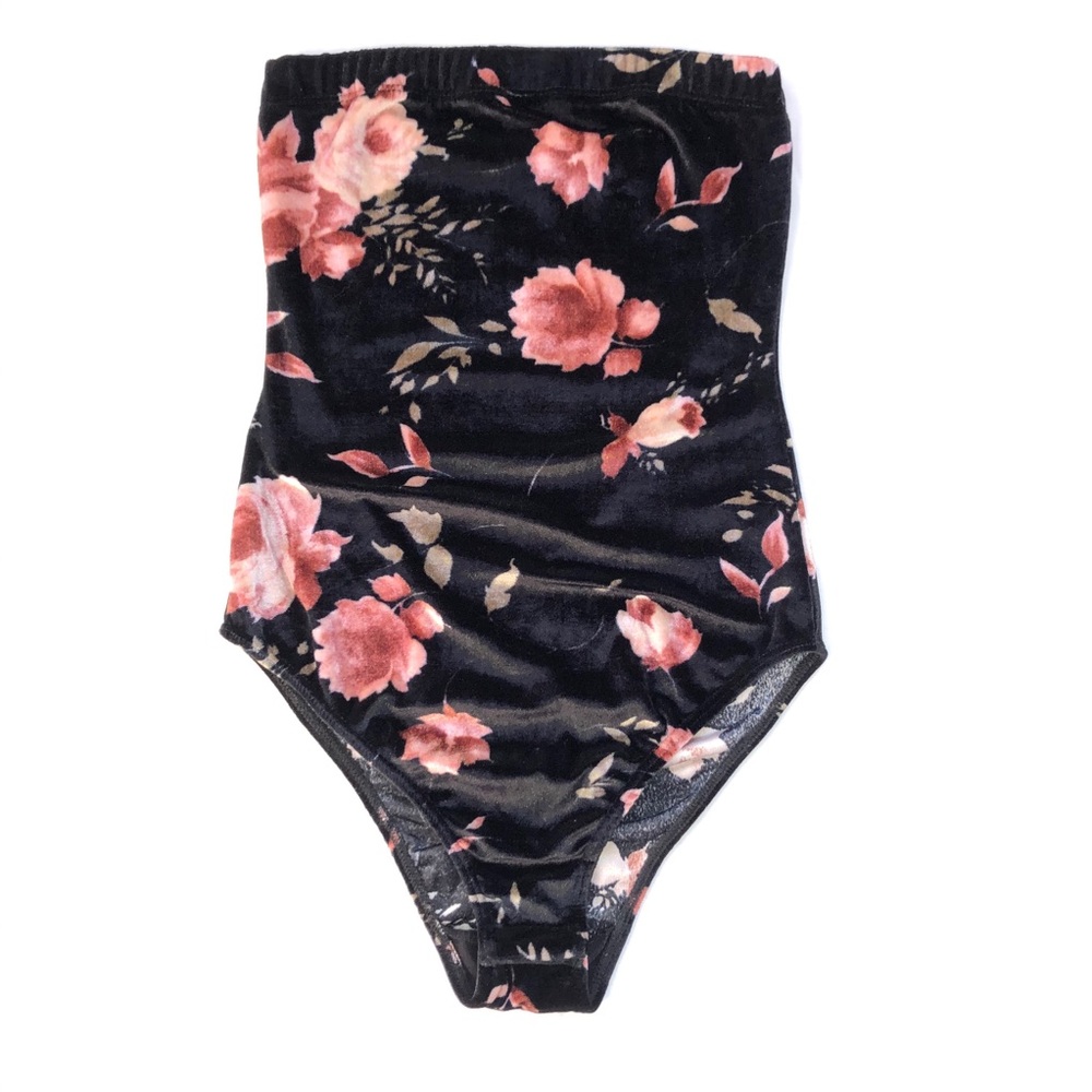 Urban Outfitters Floral Velvet Strapless Bodysuit